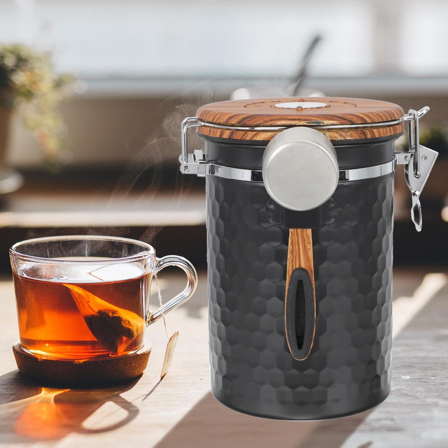 Cabilock Coffee Bean Storage Canister Airtight Stainless Steel Container Lid for Coffee Tea and Bulk Foods Efficient for Kitchen and Pantry Organization