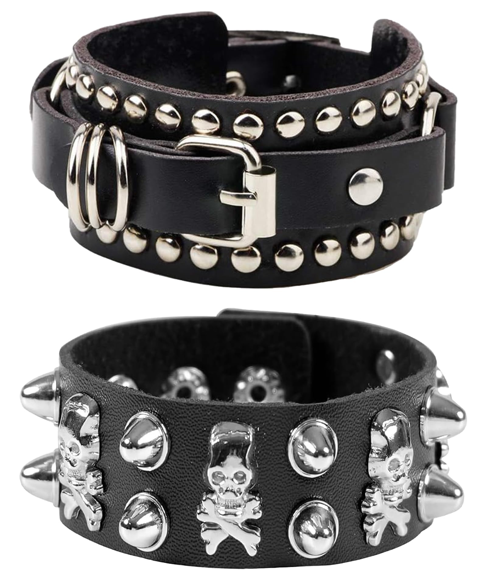 2PCS Gothic Jewellery, Leather Bracelet, Punk Bracelet with Skull Rivets, Leather Cuff Bangle for Rock Concerts and Gothic Fashion, Unisex Alternative Style Accessory-image-43