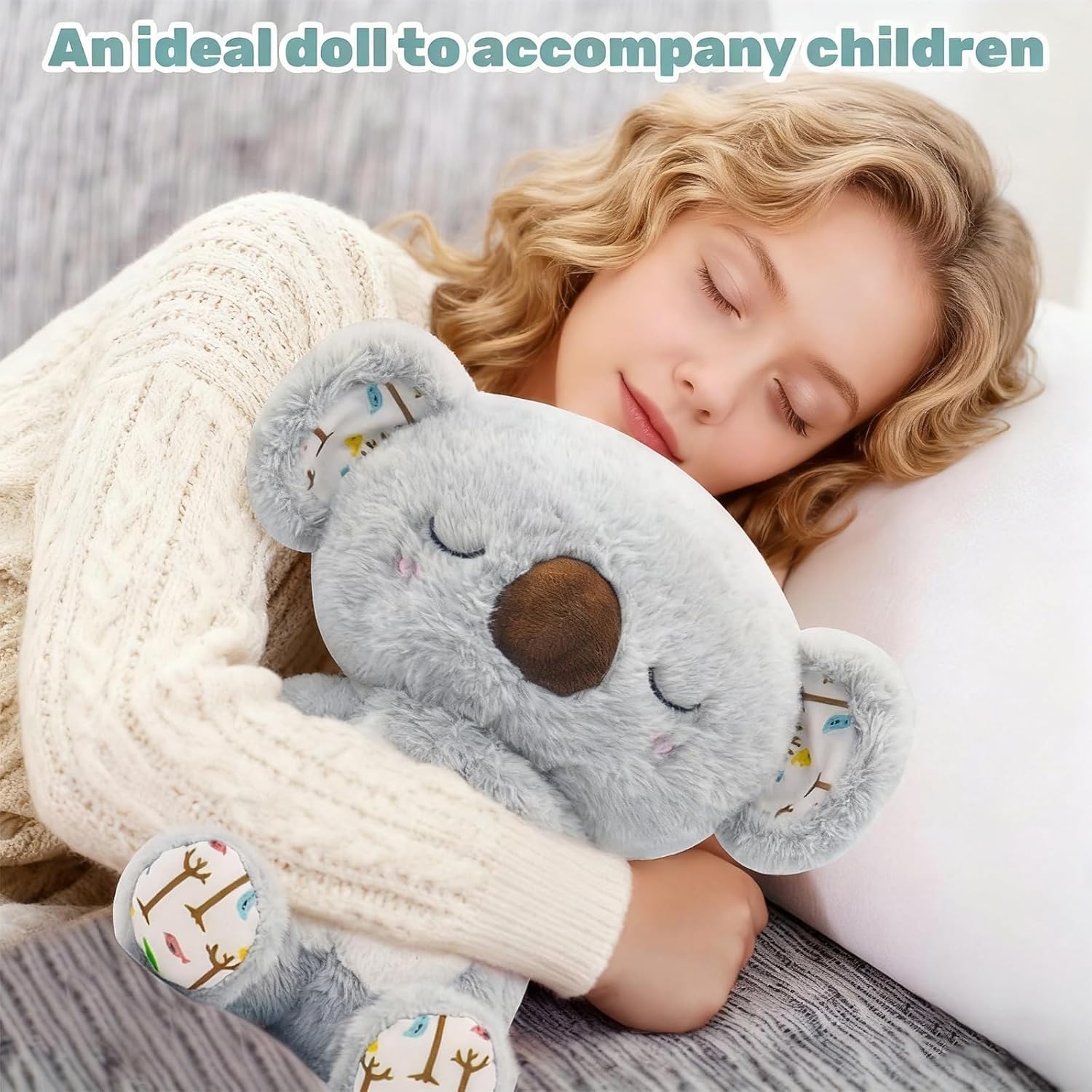 rytopt Breathing Stuffed Animal, No Breathing Movement in Its Abdomen, Koala Stuffed Animal, 4 Gear Adjustment, Volume Control, with Music & Lights