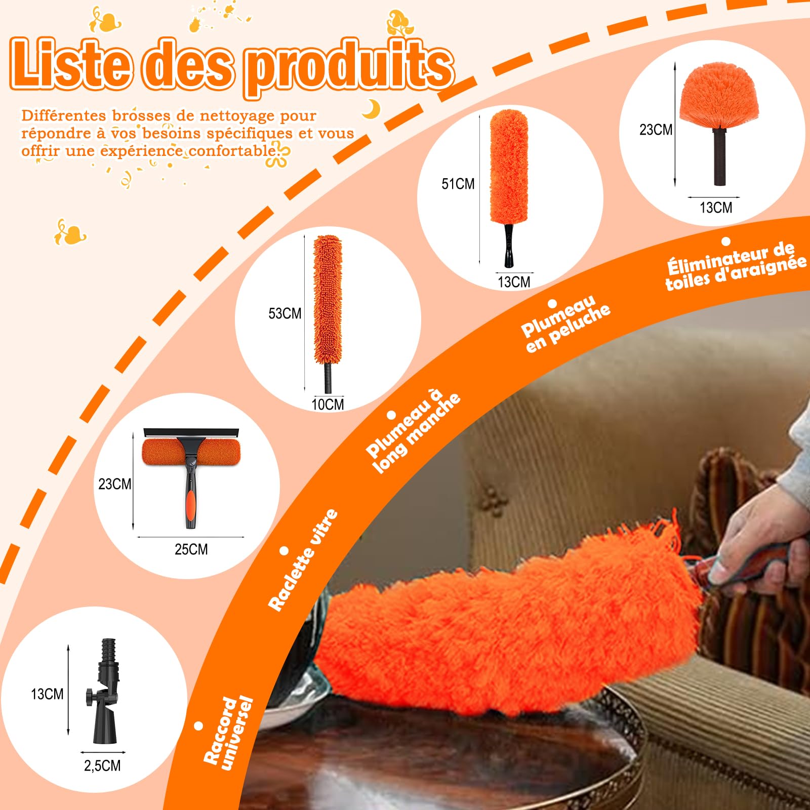 LAANPOLE Plumeau Poussiere avec 6m Perche Telescopique, Tete de Loup de Ventilateur de Plafond, 2-en-1 Raclette Vitre Professionnel