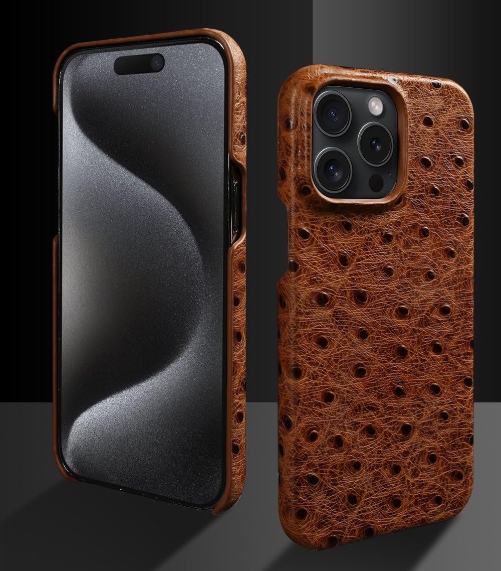 Funda de Piel con Estampado de Avestruz para iPhone 17, 16 Pro MAX, 15 Pro, 14, 13, 12, 11 XR, XSMAX, SE, Carcasa Trasera de Lujo, Color Verde, para iPhone 15 Pro