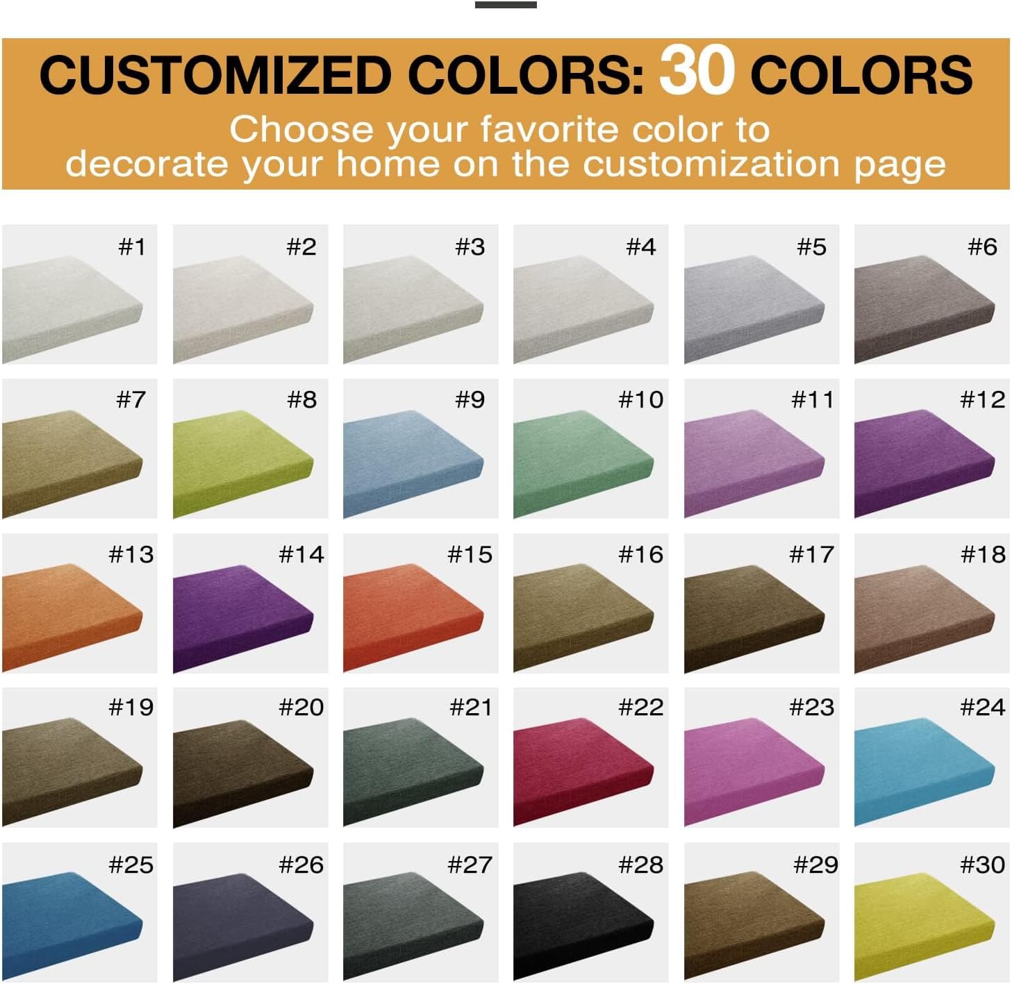 Custom Size Bench Cushion 30 Colors Bay Window Seat Cushion 1.18''/1.97''/3.15'' Thick Upholstery Foam Non-Slip Washable Chair Cushion Patio Furniture Cushion Sofa Cushion, Orange