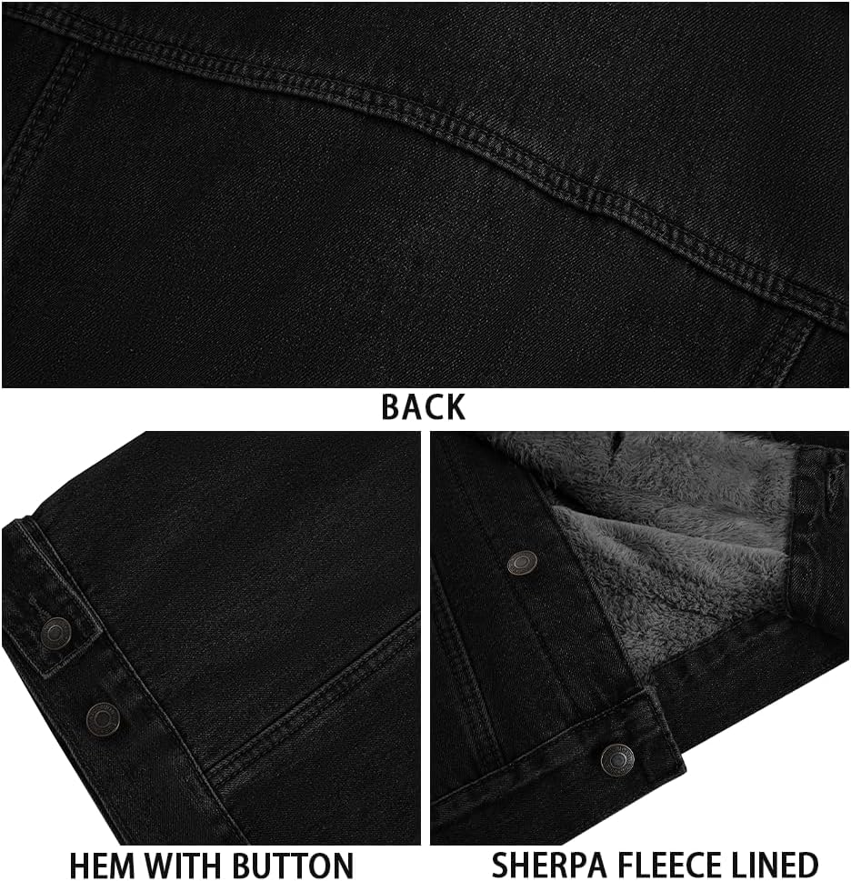 Runcati Mens Sherpa Fleece Lined Denim Jacket Casual Winter Warm Button Down Trucker Jacket Coat with Pocket - Image 5
