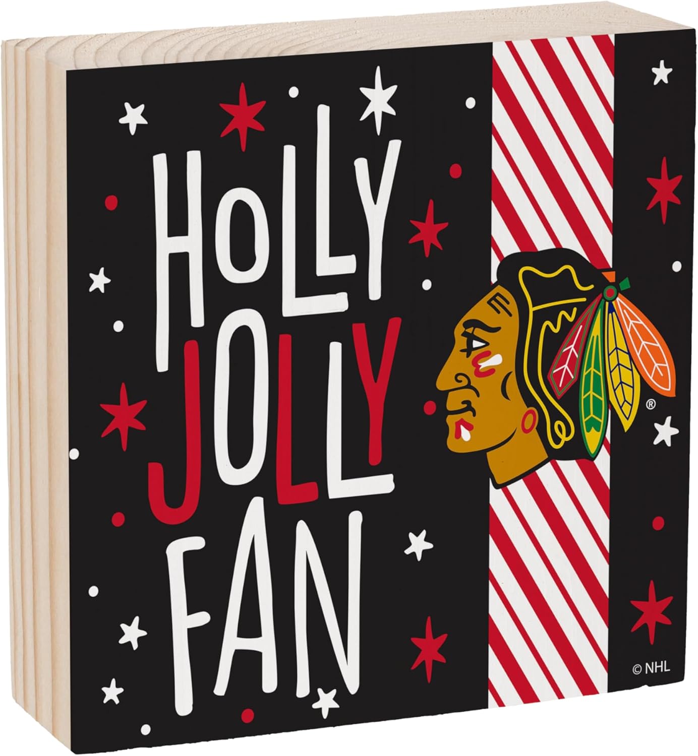 NHL Chicago Blackhawks Wood Sign Table Décor, Hockey Wooden Block Box Signs, Holiday Decorations for Home, Office, Kitchen, Shelf, or Man Cave