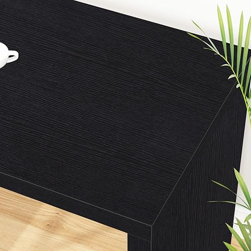 Miniatura 5 de HSH Escritorio negro en forma de L con estantes de cajones, escritorio giratorio de 360 grados para oficina en casa en forma de L con gabinete de