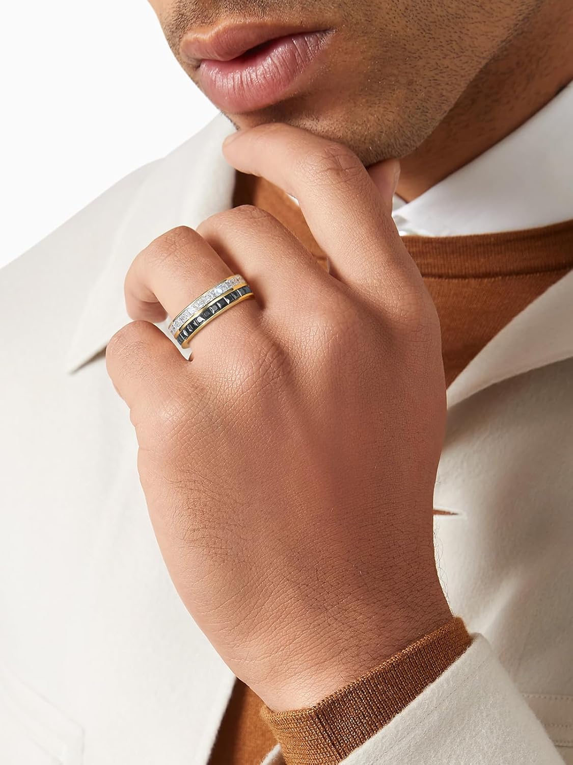 Chunky Moissanite Wedding Band for Men Women, D Color 1.02-4.8 Carat, Princess/Round Cut Bezel Set Eternity Rings in Sterling Silver, 14K Gold Plated Christmas Valentines Day Jewelry, Size 4-1
