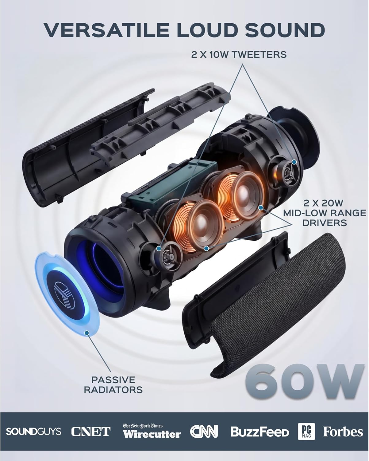 TREBLAB HD-Max - Loud Portable Bluetooth Speaker for Outdoor Parties, Beach & Camping - Powerful Wireless Stereo Sound with Deep Bass, IPX7 Waterproof, 20H Playtime, Powerbank to Charge Your Devices - Image 4