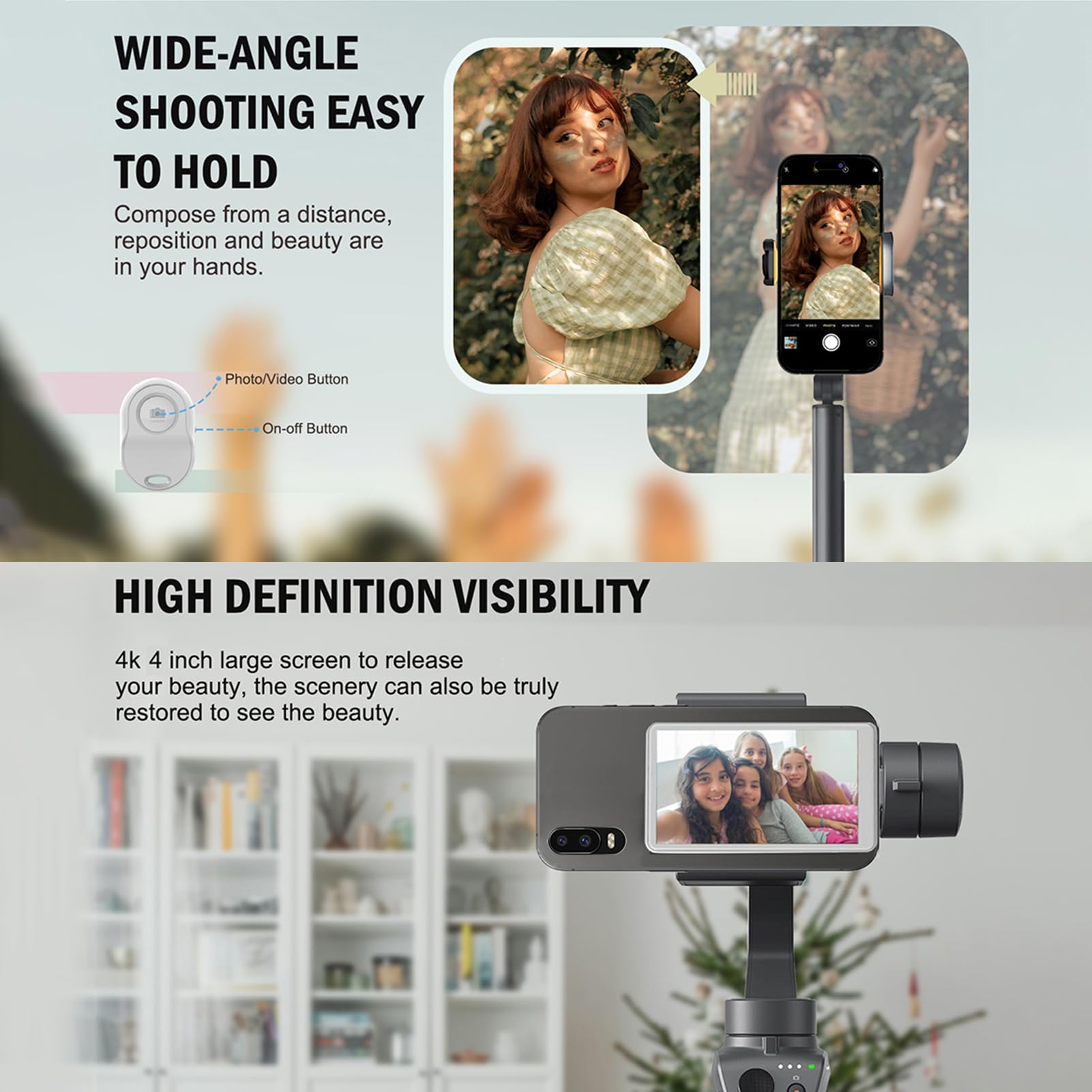 LICAEVEY Ekran Monitora Selleie Vlog Vlog, Magnetyczne Urządzenie do Monitora Vlog z Zdalnym Sterowaniem, Monitor Tylnej Kamery dla Blogów Wideo na żywo, Kompatybilny z Androidem