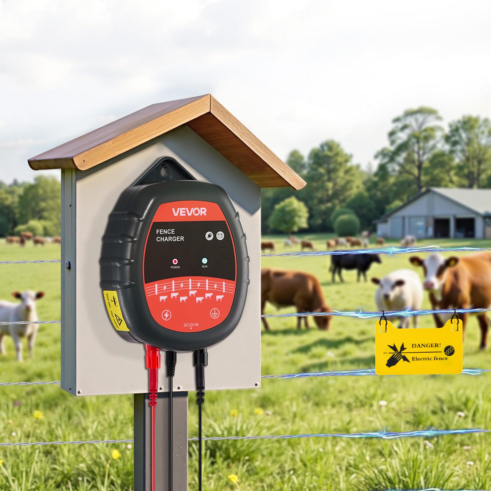 VEVOR Caricabatterie per Recinzioni Elettriche, 10 kV 1 J Elettrificatore per Recinzioni Elettriche AC/DC con Indicatore LED, Impedisce l'Intrusione di Animali Selvatici per Pollame da Allevamento