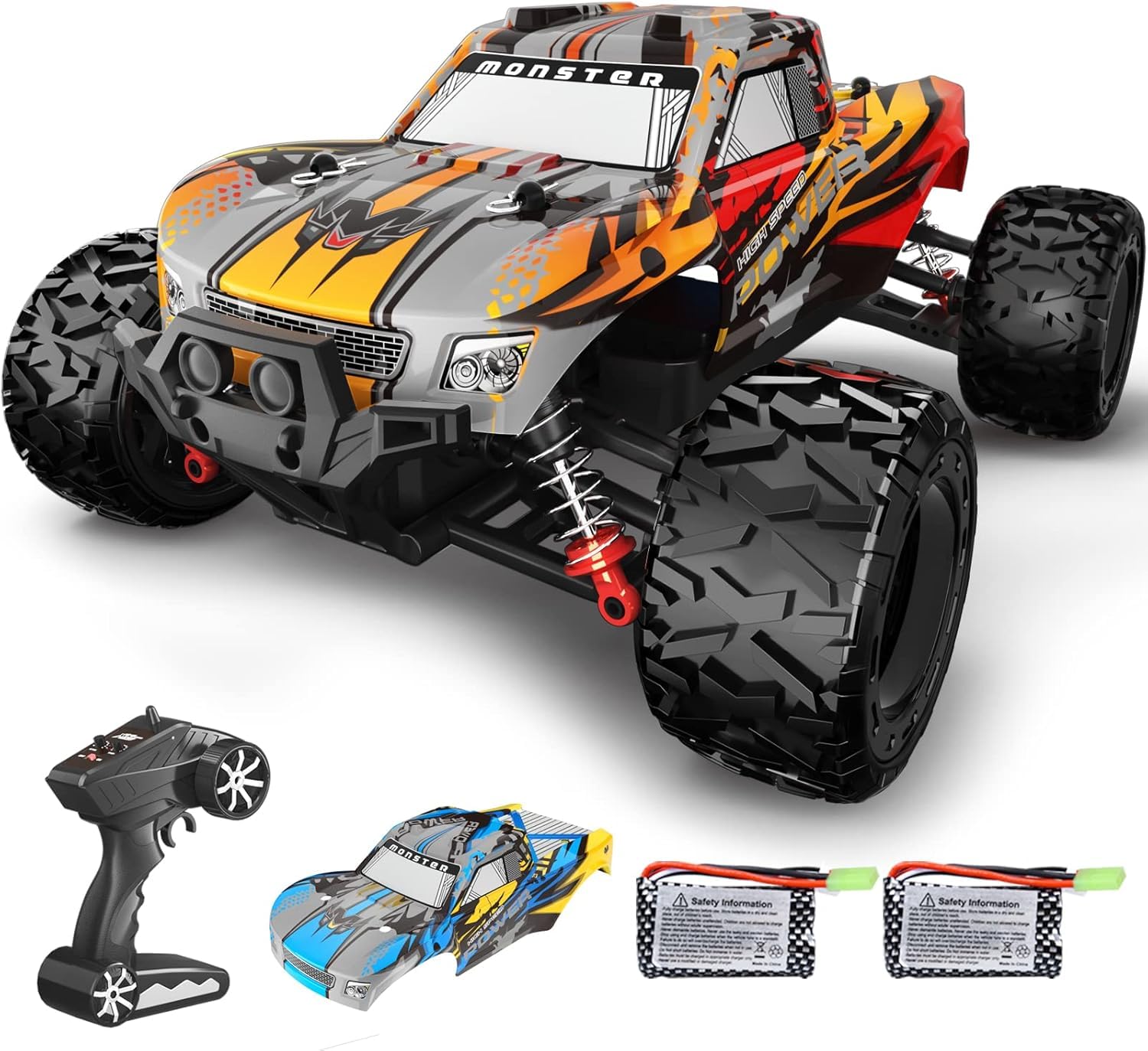 1:16 Scale RC Car for Beginners - 40MPH High Speed, 4X4 Waterproof Monster Truck with 2 Batteries & Tools - Best Gift for Boys 8-14
