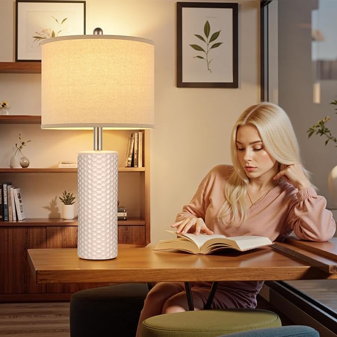 Lámpara de Mesa GGOYING Cerámica Blanca 25.6" - Set de 2 miniatura 4