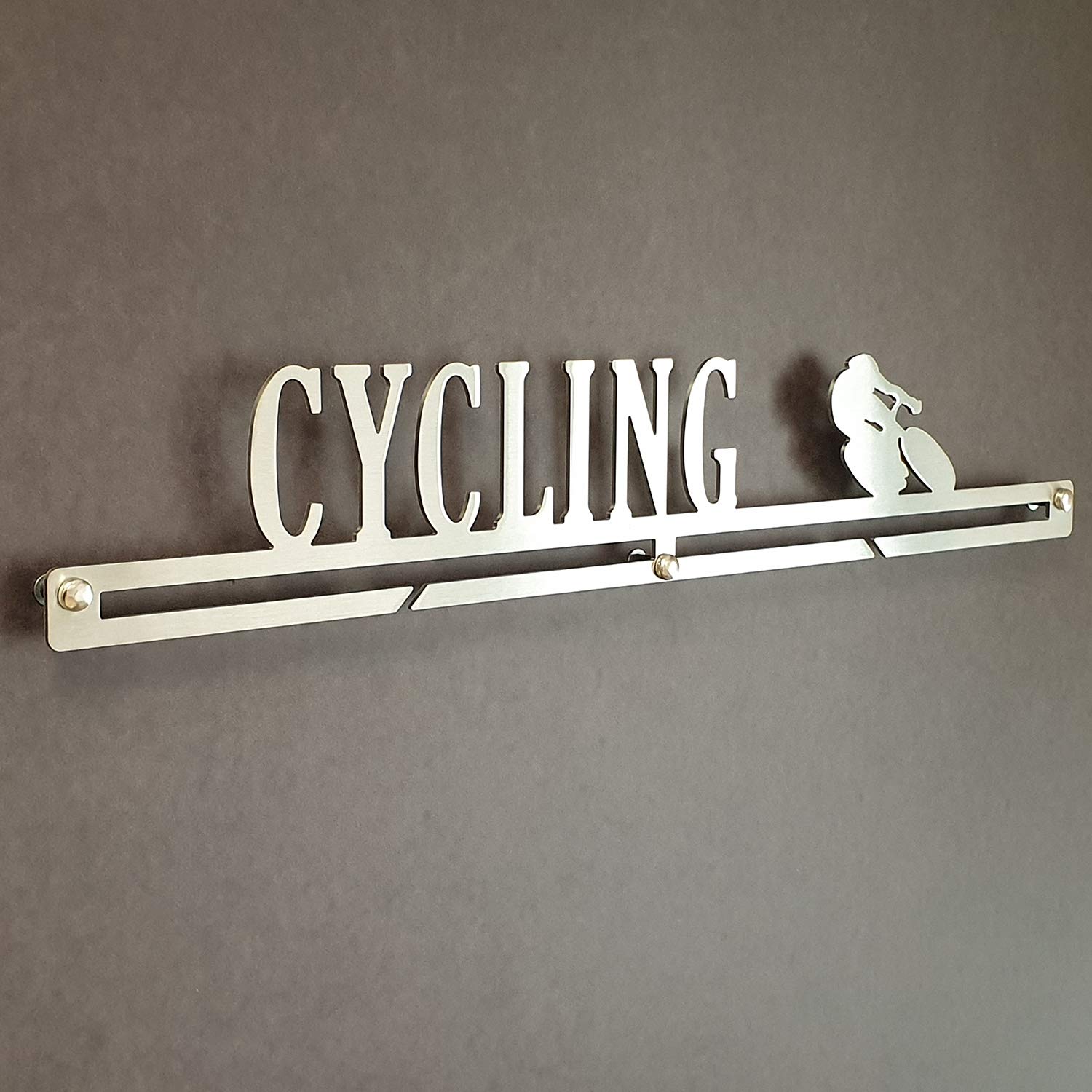 MEDALdisplay Cycling - Medaillen Aufhänger - Wandhalterung für Medaillens Radfahren, Cyclocross - Medaillenhalter - Sport Medal Hanger - Gebürsteter Edelstahl - 100% Made in Italy
