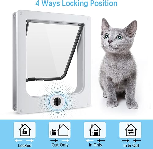 Miniatura 4 de Sailnovo Puerta de gato (tamaño exterior 9.25 x 10.62 pulgadas), bloqueo giratorio de 4 vías para puerta interior exterior, silenciosa, material