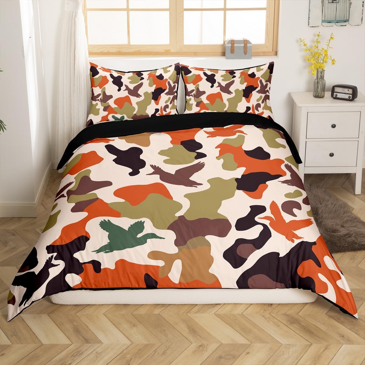 Erosebridal Camouflage Military Duvet Cover Queen Size Duck Hunting Bedding Set for Adults Teens Farmhouse Woodland Comforter Cover Camo Huner Bedclothes Room Decor