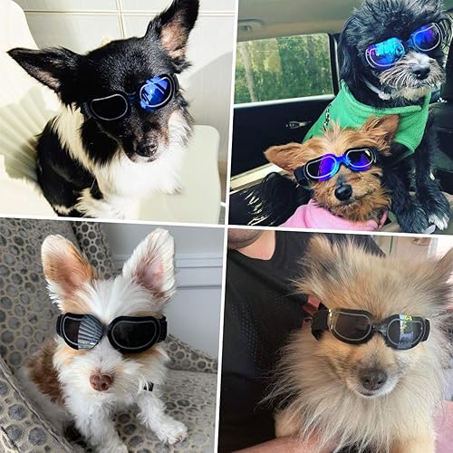 Miniatura 6 de NAMSAN Gafas de sol para perros pequeños, con protección UV, ajustables, fáciles de usar, resistentes al viento, para motocicleta, cachorros (azul