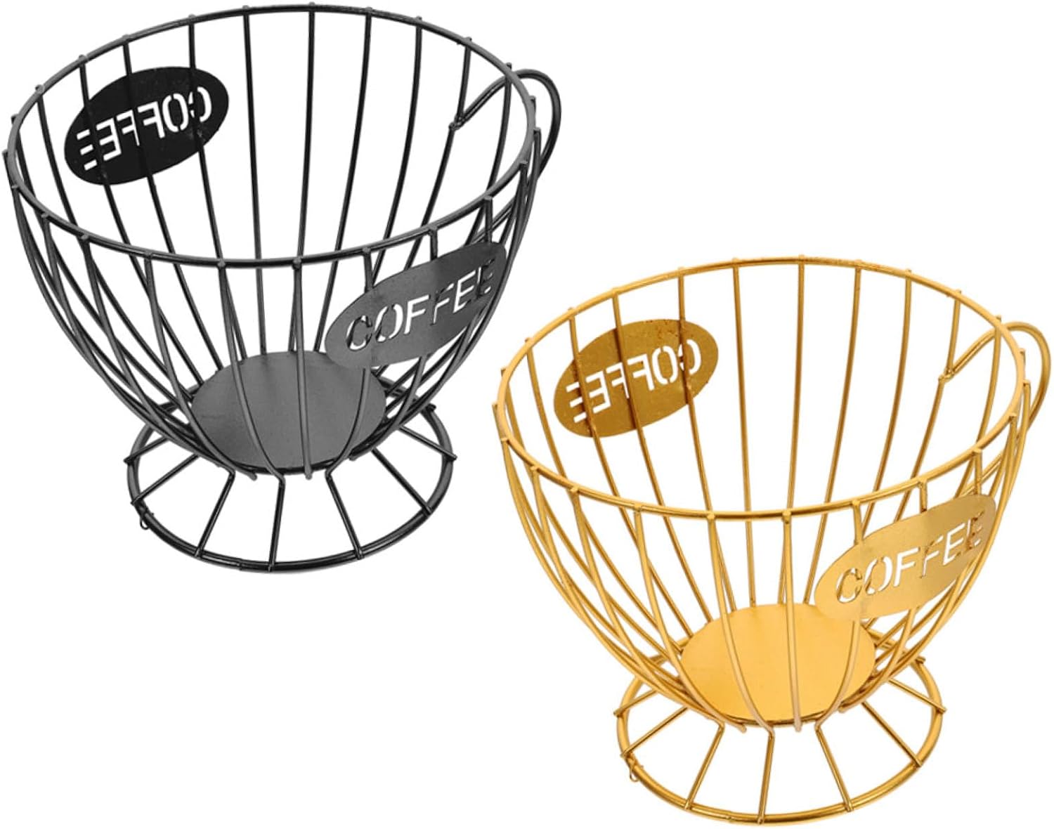 TOYANDONA 2pcs Wire Storage Basket Coffee Organizer and Fruit Holder for Countertop Open Design Iron Desktop Organizer Sturdy Snack and Capsule Keeper in Gold and Black