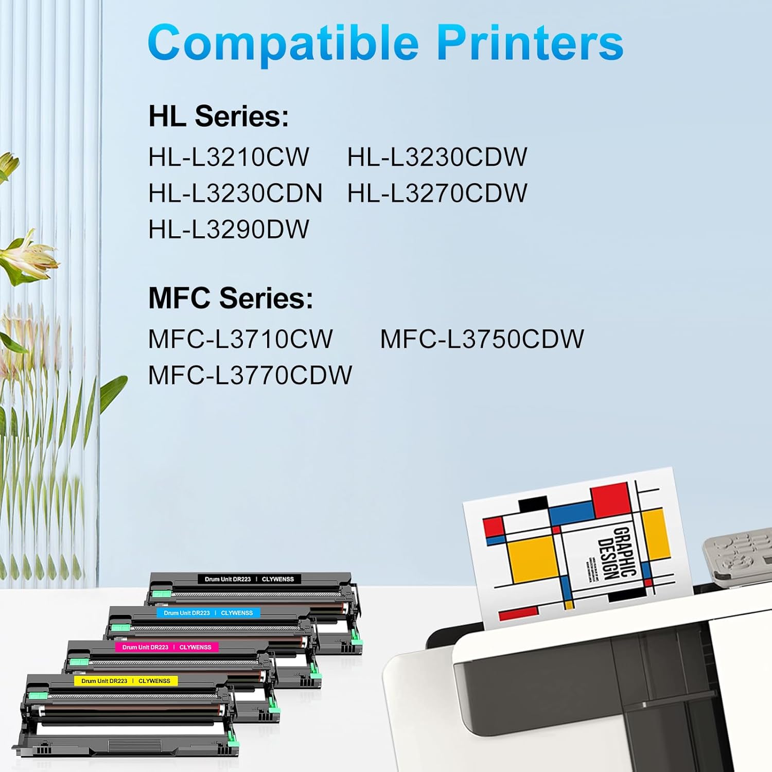 DR223CL Drum Unit Set 4-Pack Replacement for Brother DR223CL DR223 DR-223CL for MFC-L3710CW L3750CDW L3770CDW HL-L3210CDW L3290CDW L3270CDW Printer (Drum Only, Not Included Toner)