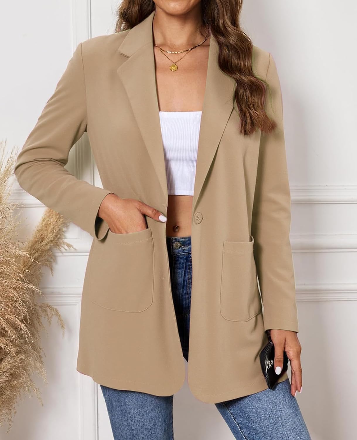MINTLIMIT Women Blazer Jacket Suit Casual Work Office Long Boyfriend Blazer for Women Long Button Front Basic Suit Jackets - Image 3