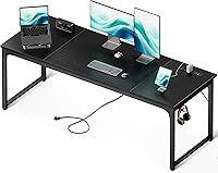 Coleshome 71-Inch Large Computer Desk with USB Ports & Power Outlets - Black Home Office Gaming Study Desk