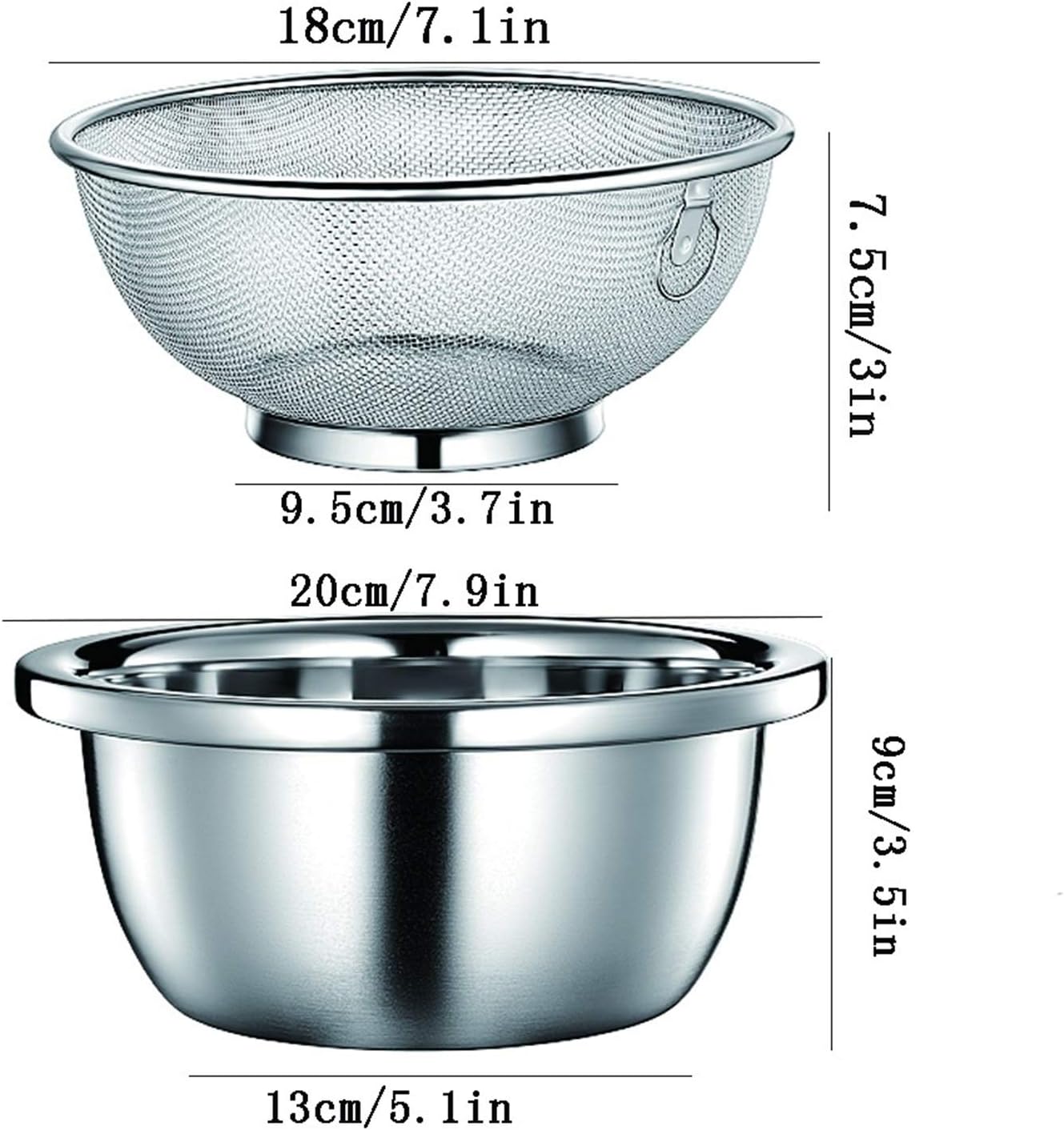 Draining Rack Double-Layer Large-Capacity Colander, Stainless Steel Fine Strainer Drain Rack for Washing Fruits and Vegetables, Filtering Pasta and Rice Drainage Rack(18cm)