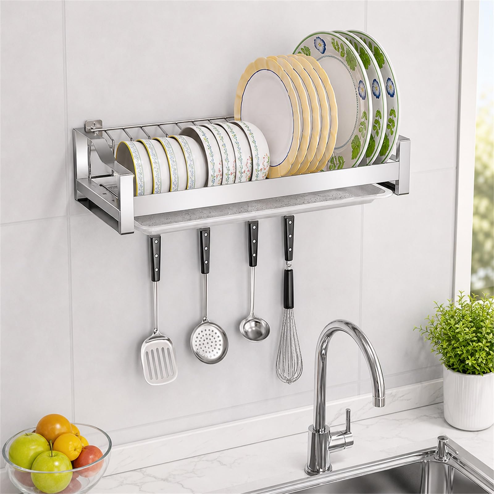 Scolapiatti da Appendere A Parete,Scaffale Portaoggetti da Cucina Scolapiatti,Scolapiatti da Muro,Prevenire Il Ribaltamento,può Contenere Piatti,Ciotole,Vassoi E Tazze