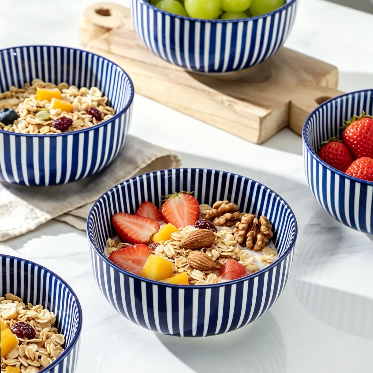 Ceramic Soup Bowls, 28 Ounces Striped Ceramic Cereal Bowls Set of 6 image 3