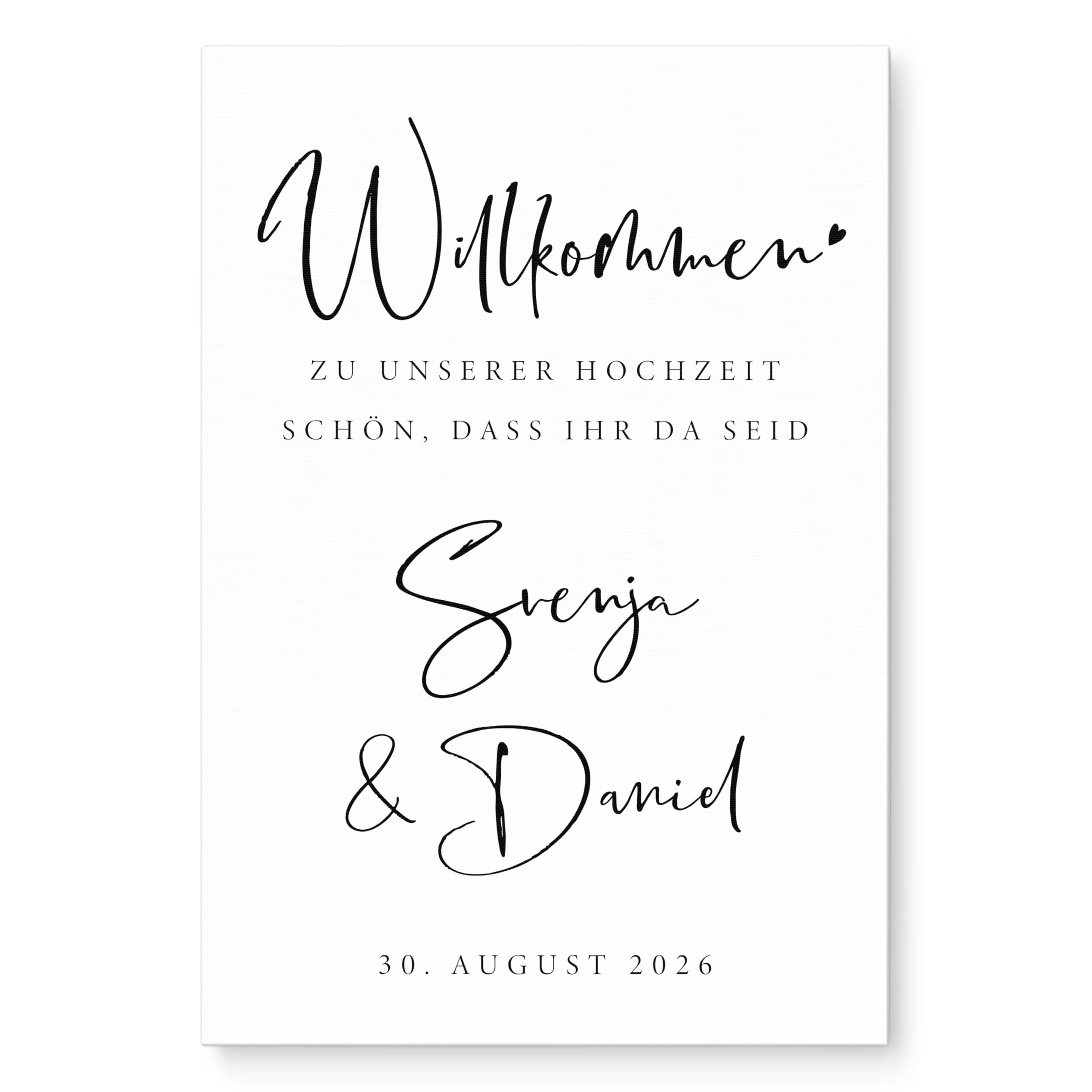 Willkommensschild Hochzeit Hochzeitsschild personalisierte Leinwand minimalistisch Herzlich Willkommen Schild Dekoration (40x60 cm | Ohne Staffelei)