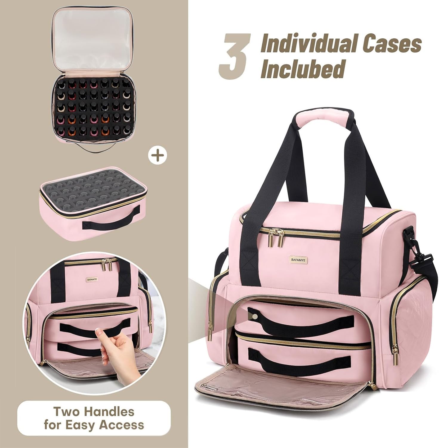 Nail Polish Organizer Holds 80 Bottles(15ml/0.5fl.oz)& Nail Lamp,Large Nail Polish Organizer Bag with 2 Detachable Bags, with Shoulder Strap Portable Nail Supplies Kit Organizer Carrying Case