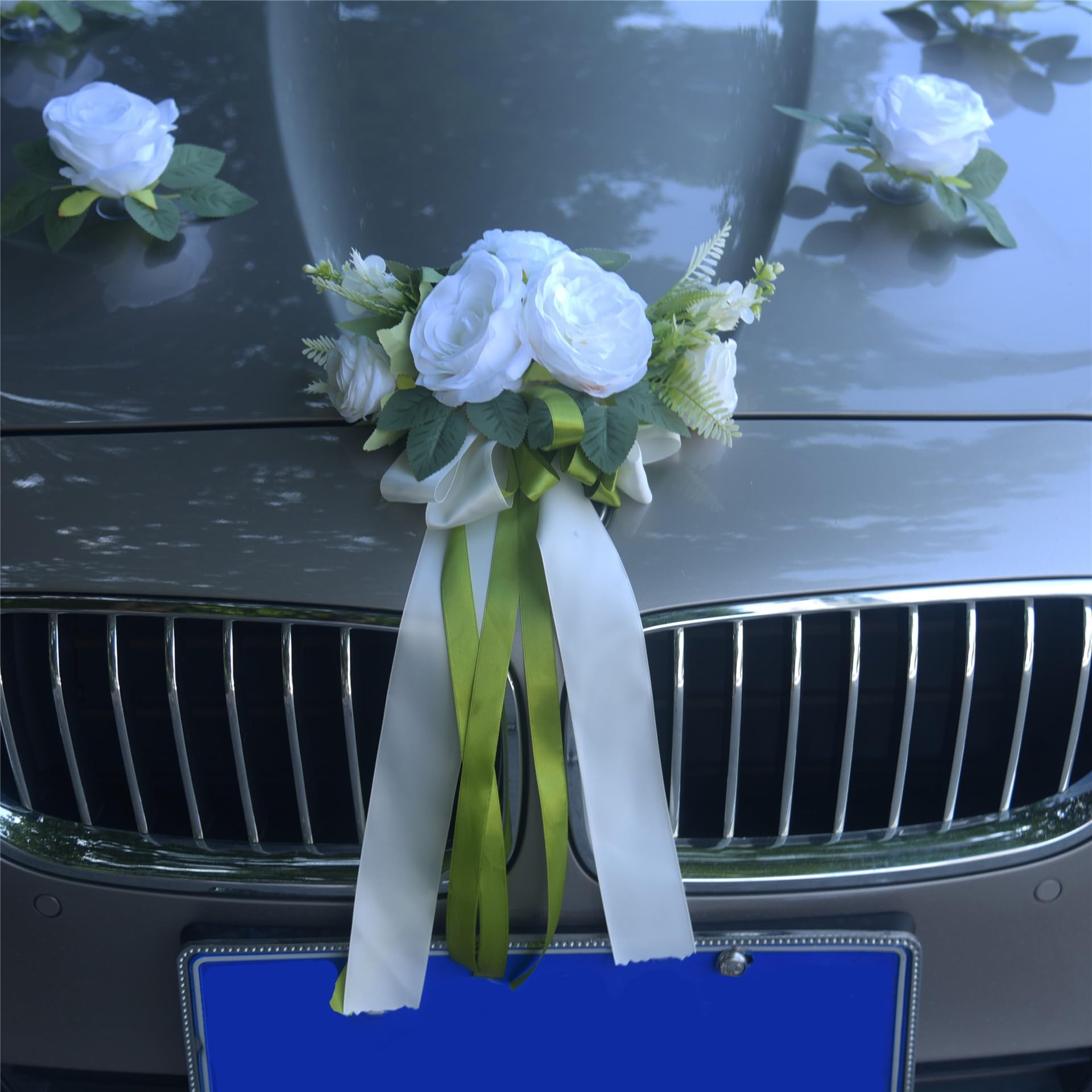Wambere 1 Set Frontblumen Autoschmuck Hochzeitsschmuck Künstliche Rosendekoration Hochzeitsauto Deko Auto Schmuck Hochzeitsautodekoration für Hochzeit Empfang Zeremonie Party,Rosa