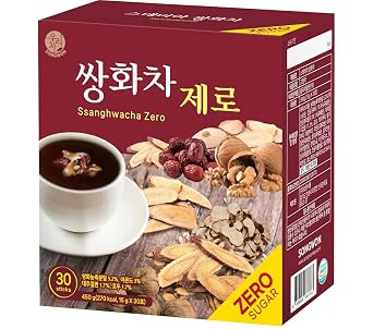 SONGWON Ssanghwa Tea Zero, Korean Traditional Sugar-Free Herbal Tea with 8 Ingredients, Almond, Walnut & Jujube Garnish_30 Sticks 15g each, 15.9 oz Total