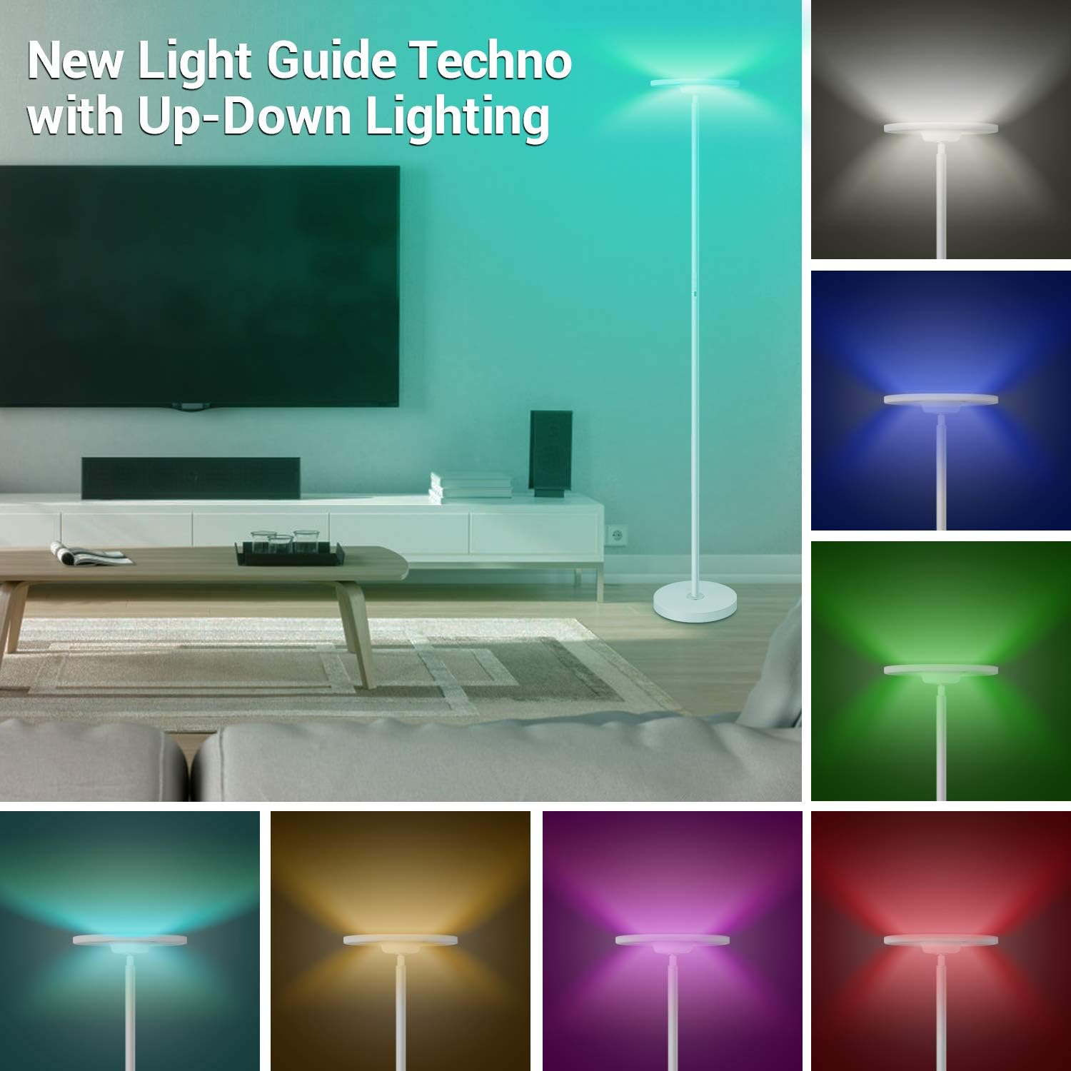 Big Sale Smart Floor Lamp 66 in. Compatible with Alexa Google Home, RGB Color Changing Standing Lights, Touch Control Tall Standing Lamp for Living Room Bedroom Reading-White