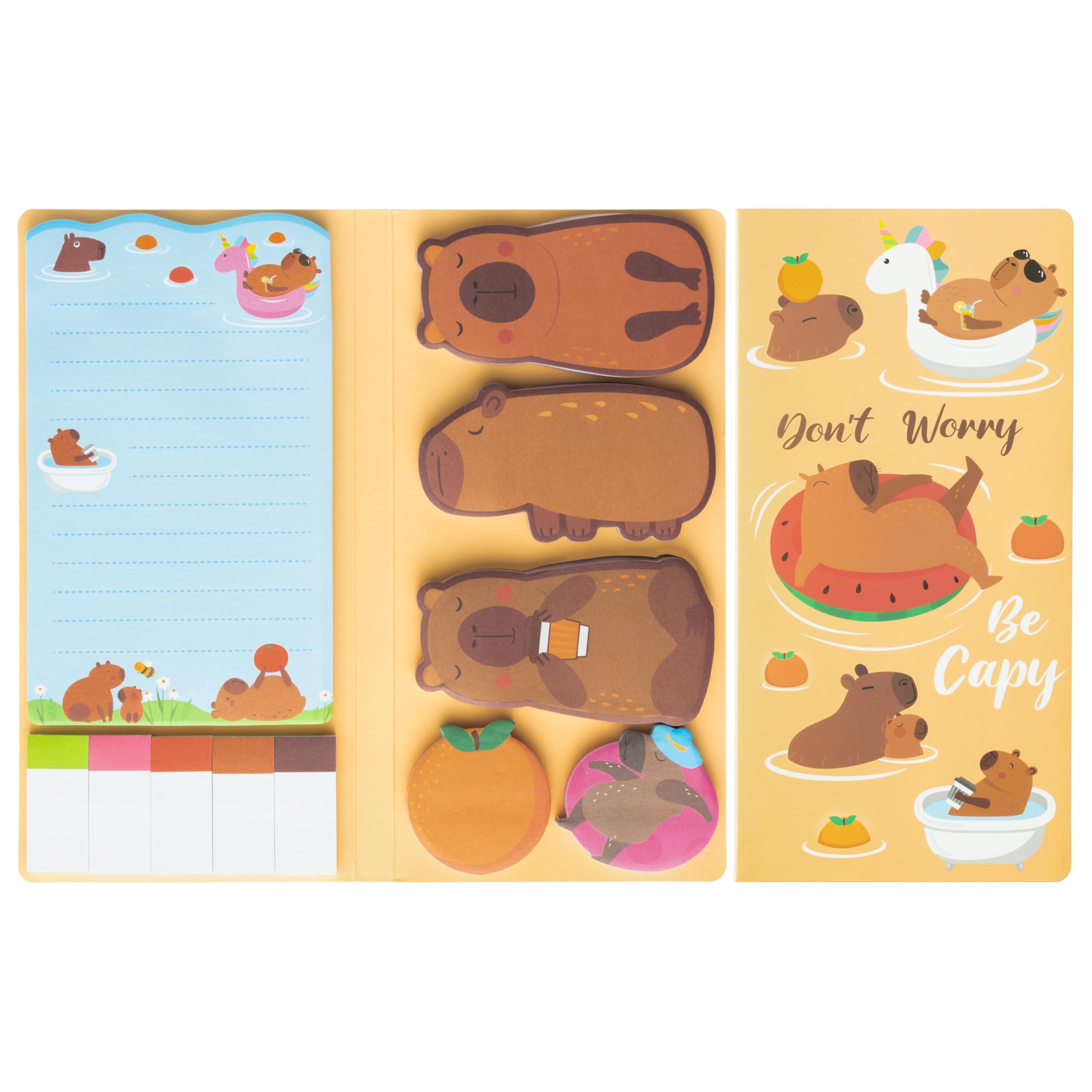 GROBRO7 Cute Capy Sticky Notes Set - 550 Sheets Funny Self-Stick Notepads, Donβt Worry Be Capy Cartoon Novelty Shaped Paper Clips Page Marker for Student Teacher Home Office School Gift (Capy)
