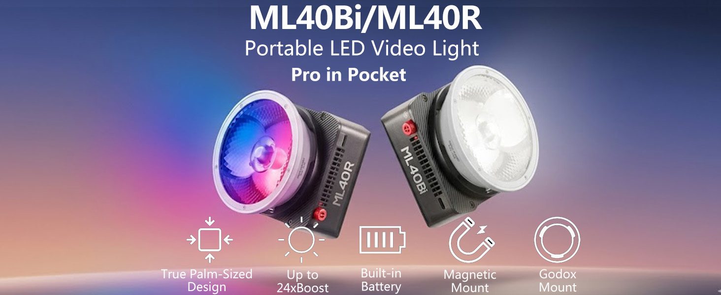 Amazon.com : Godox ML40Bi Bi-Color LED Video Light, Portable Fill Light, App Control | CCT 2800K-6500K, 11 FX Modes,with Magnetic Attraction, Compact LED Lighting for YouTube, Vlog, Live Streaming, Filmmaking : Electronics