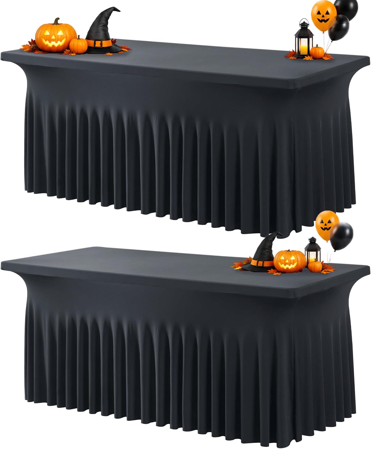 Spandex Tablecloth 6FT Rectangle Table Cover 2 Pack Black Wrinkle-Free