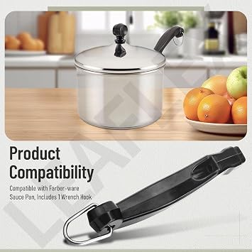 P08-031 Replacement Saucepan Handle (Short) for Farber-Ware Sauce Pan, Includes 1 Wrench Hook, Fits Pans, Frying Pans, Crock Pots and Woks