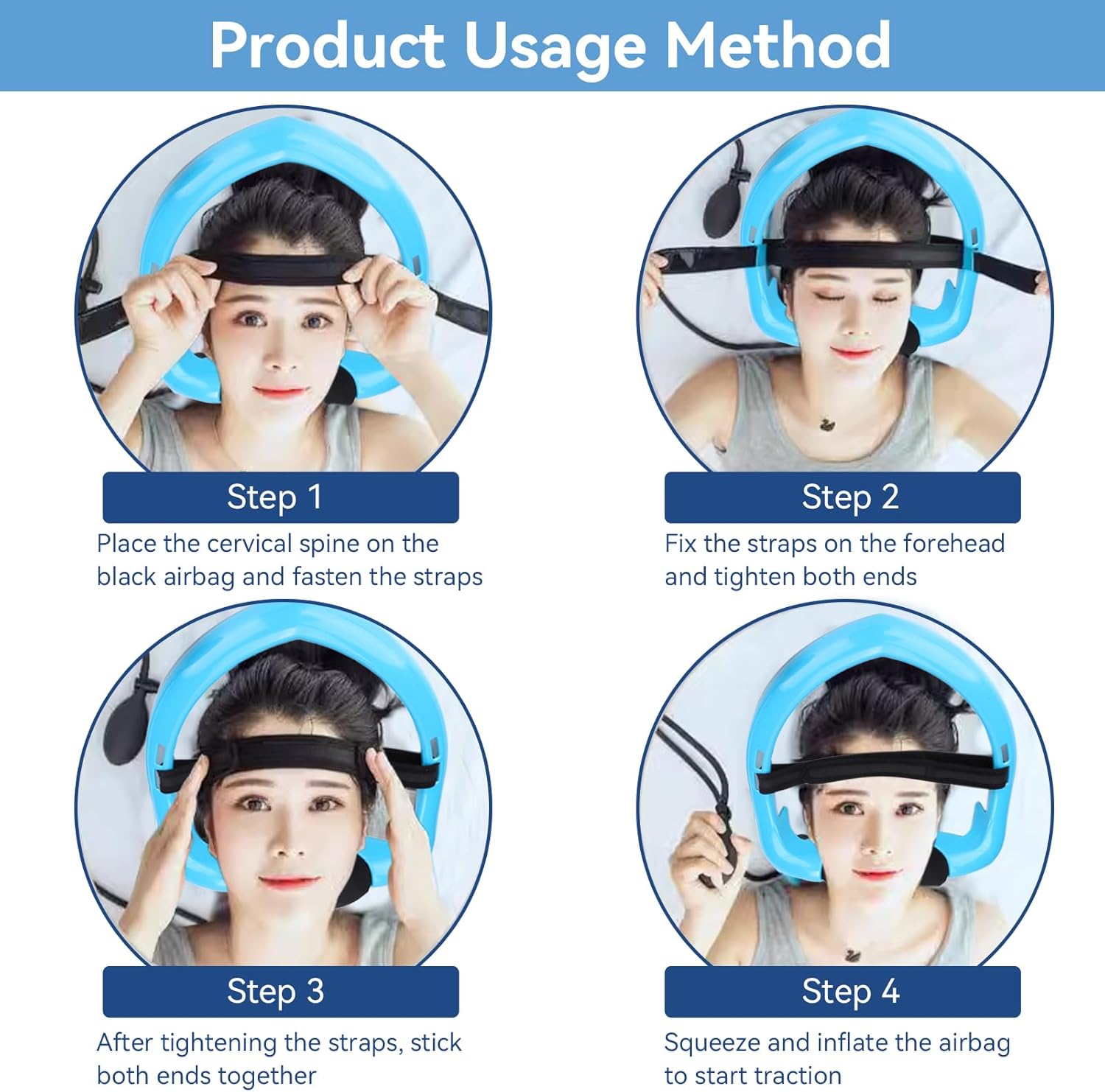 Cervical Traction Device, Inflatable Neck Stretcher Massage Pillow with Adjustable Traction Band and Air Inflation Pump for Neck Pain Relief