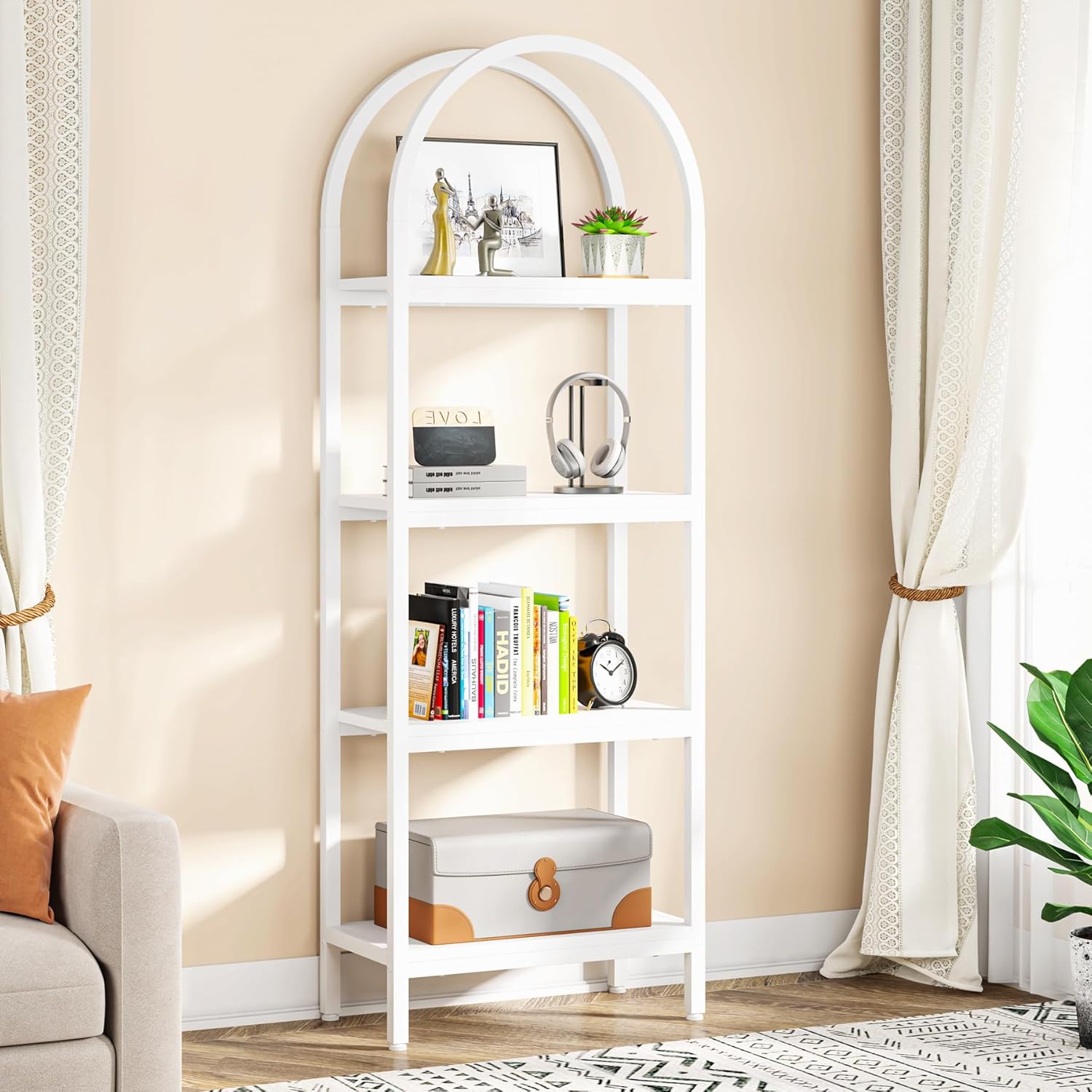 Tribesigns 4-Tier Open Bookshelf, 70.8" Industrial Wood Bookcase Storage Shelves with Metal Frame, Freestanding Display Rack Tall Shelving Unit for Office, Bedroom, Living Room (White, 1PC)