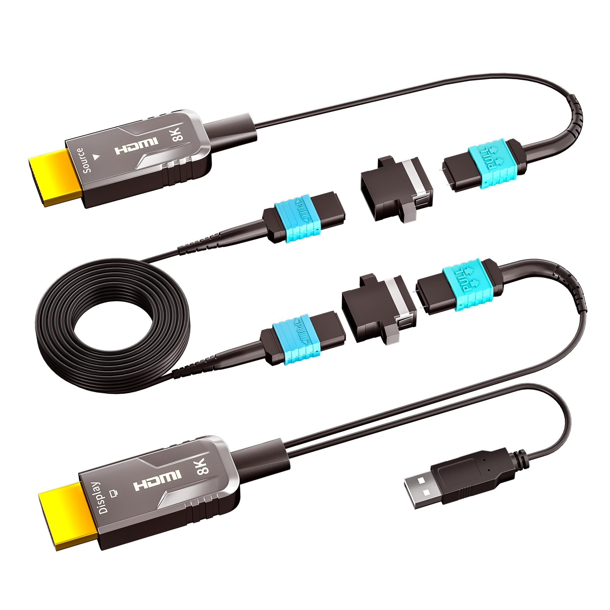 Cavo HDMI 2.1 staccabile in pura fibra ottica 8K MPO, 10 m, supporto 8K 60Hz, 4K 120Hz, 48Gbps, HDR dinamico per PS5, Xbox Series X, ricevitore AV Denon, HDTV, Blu-ray, monitor, proiettore