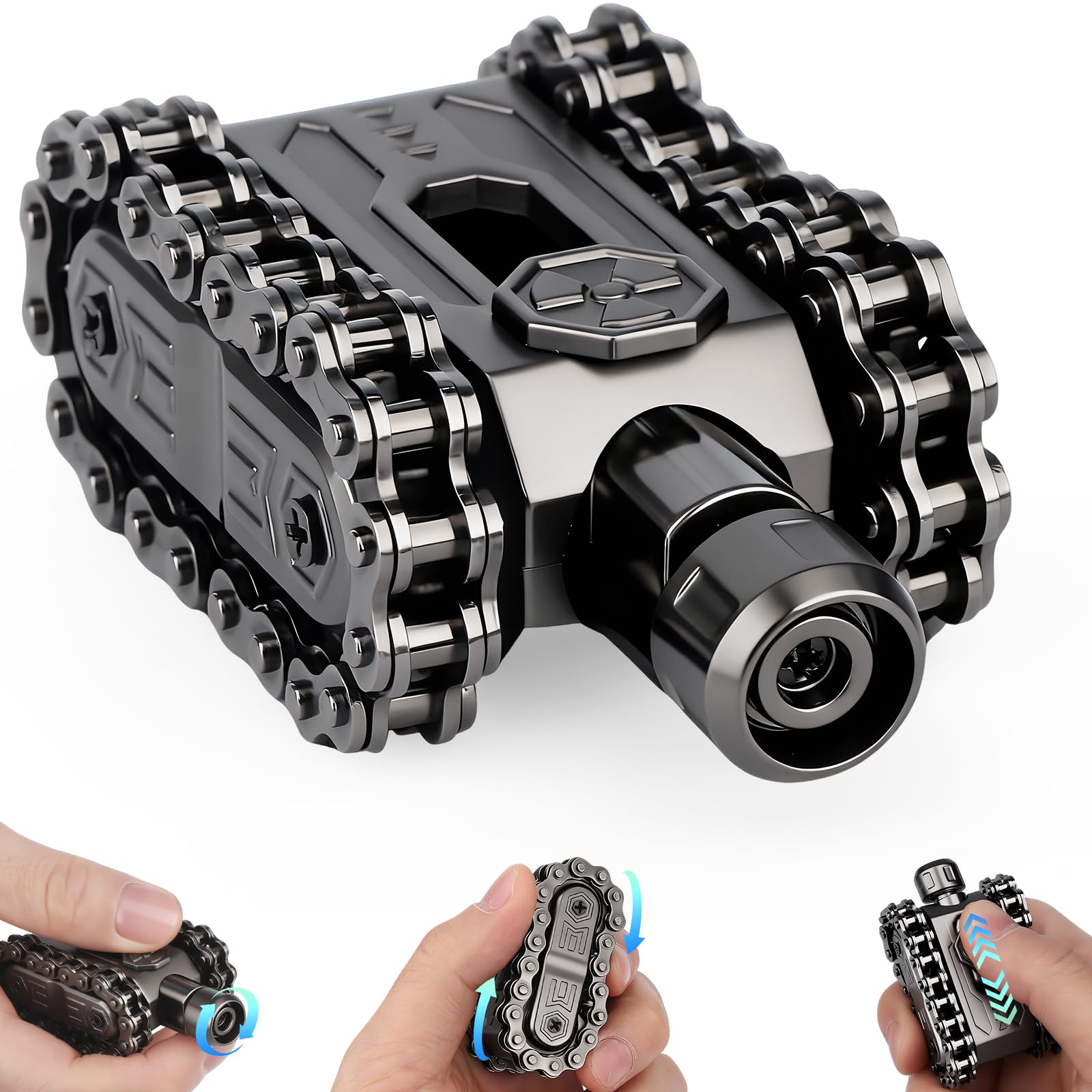 Cool Fidget Hand Roller Finger Slider Chain Spinner Toy Metal Fidget Clicker Sounds Tactile Feedback Sensory Toy for Stress Relief Focus Tool Men's Gadgets for Office Home Travel - Black