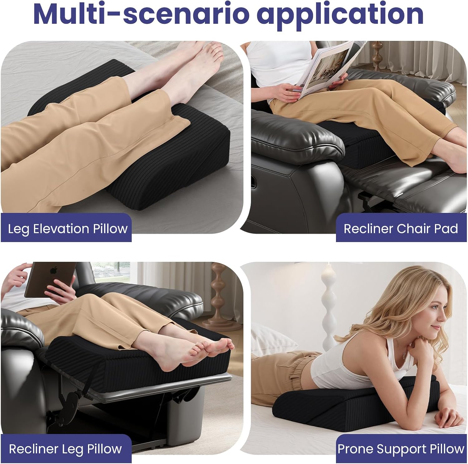 idee-home Recliner Leg Rest Cushion, Recliner Footrest Extender Pillow with Removable Corduroy Cover, 2 in 1 Foldable Ergonomic Foot Pillow Back & Lumbar Support Cushion for Bed Sofa Couch, Black