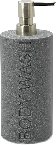 Miniatura 18 de Dispensador de Bomba Recargable con Botella Grabada de Champú de Resina de Piedra Arenisca Gris Neutro, Construcción de Resina Duradera e Resina de
