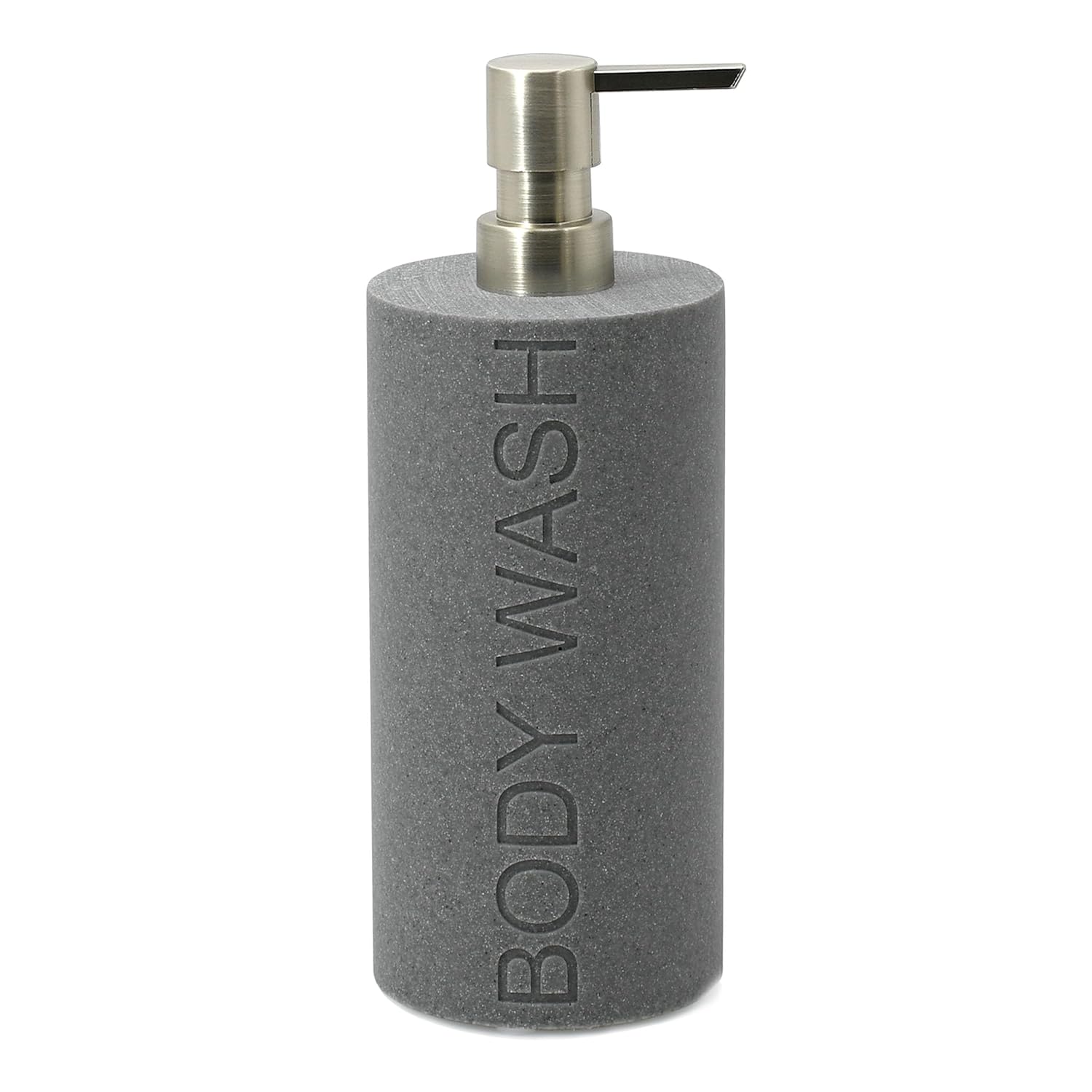 Indecor Home Resin Neutral Gray Sandstone Body Wash Engraved Bottle Refillable Pump Dispenser Durable Waterproof Resin Construction for