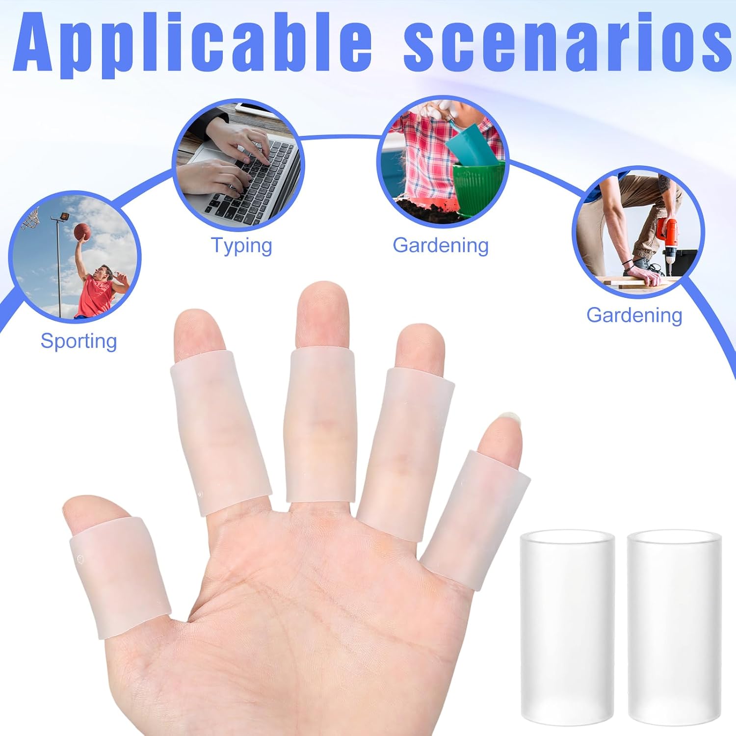16Pcs Silicone Finger Protectors, Clear Sleeves for Cracked Fingers Tasks | 16Pcs clear silicone finger protectors,soft,elastic,Comfortable,reduces friction,keeps fingers clean.For typing,crafting