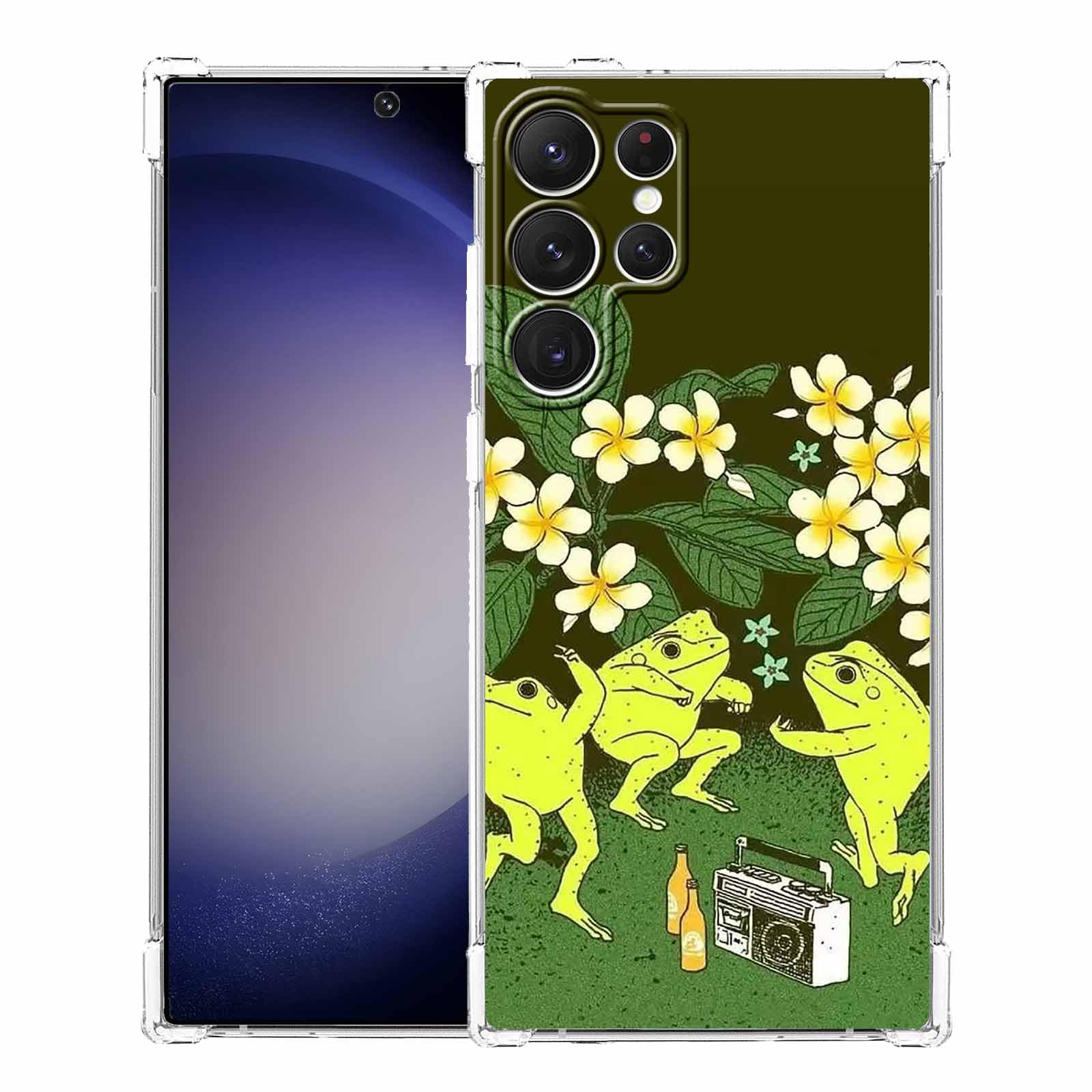 malegaon Dancing Frogs Case for Samsung Galaxy S23 Ultra, Hippie Frogs Party Pattern Phone Case,Soft TPU Bumper Case Compatible with Galaxy S23 Ultra
