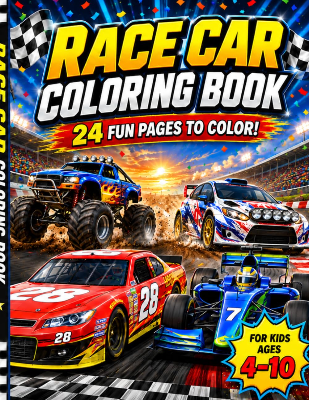 Race Car Coloring Book: 24 Fun Pages to Color