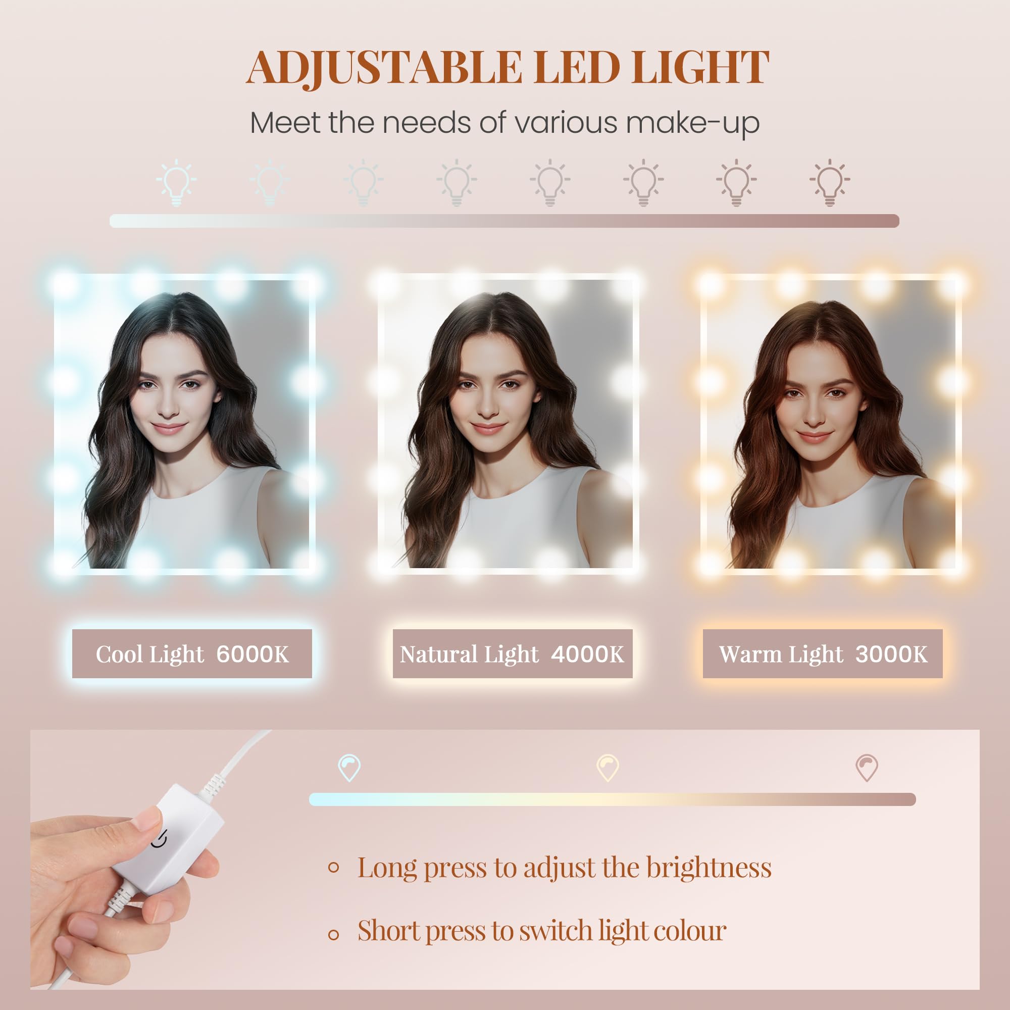 HEXCELEN 108cm Tocador de Maquillaje con Espejo Grande, Blanco