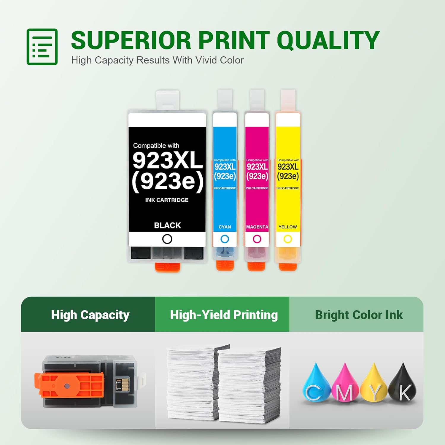923XL 923e 923 8120e 8130e Ink Cartridges Combo Pack: Replacement for HP 923 Ink Cartridges for Printers OfficeJet Pro 8130e 8120 8135e 8138e 8139e 8125e (4 Pack Black Cyan Yellow Magenta with Chip)