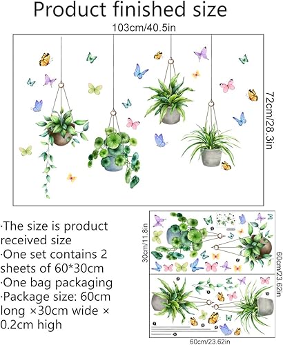 Miniatura 3 de 2 calcomanías de pared de plantas, calcomanías de pared de mariposa, calcomanías de pared para despegar y pegar, calcomanías de pared extraíbles en