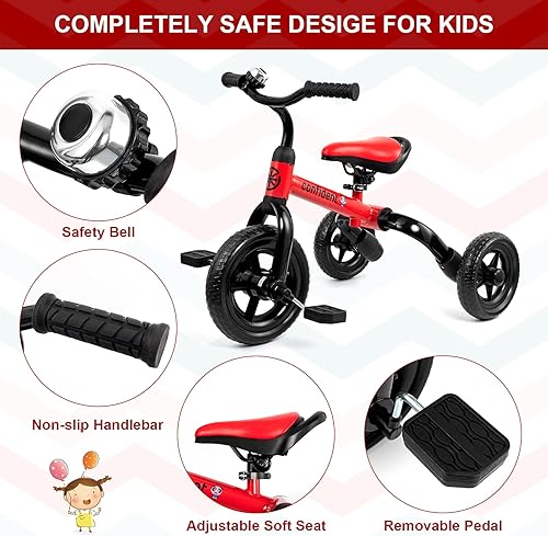 Miniatura 10 de XPIY Triciclo para niños pequeños de 2 a 4 años de edad, bicicleta plegable 3 en 1 para niños y niñas, triciclo de bicicleta para niños con pedal