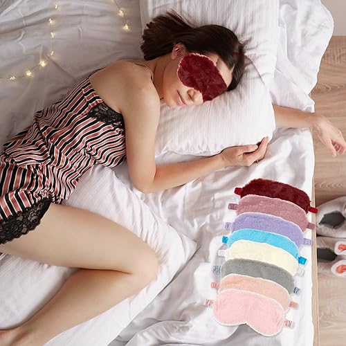 Miniatura 6 de RAYNAG Paquete de 4 cubrebocas de felpa suave para dormir con los ojos vendados para regalo de pijamas recuerdos de fiesta de cumpleaños tela sedosa